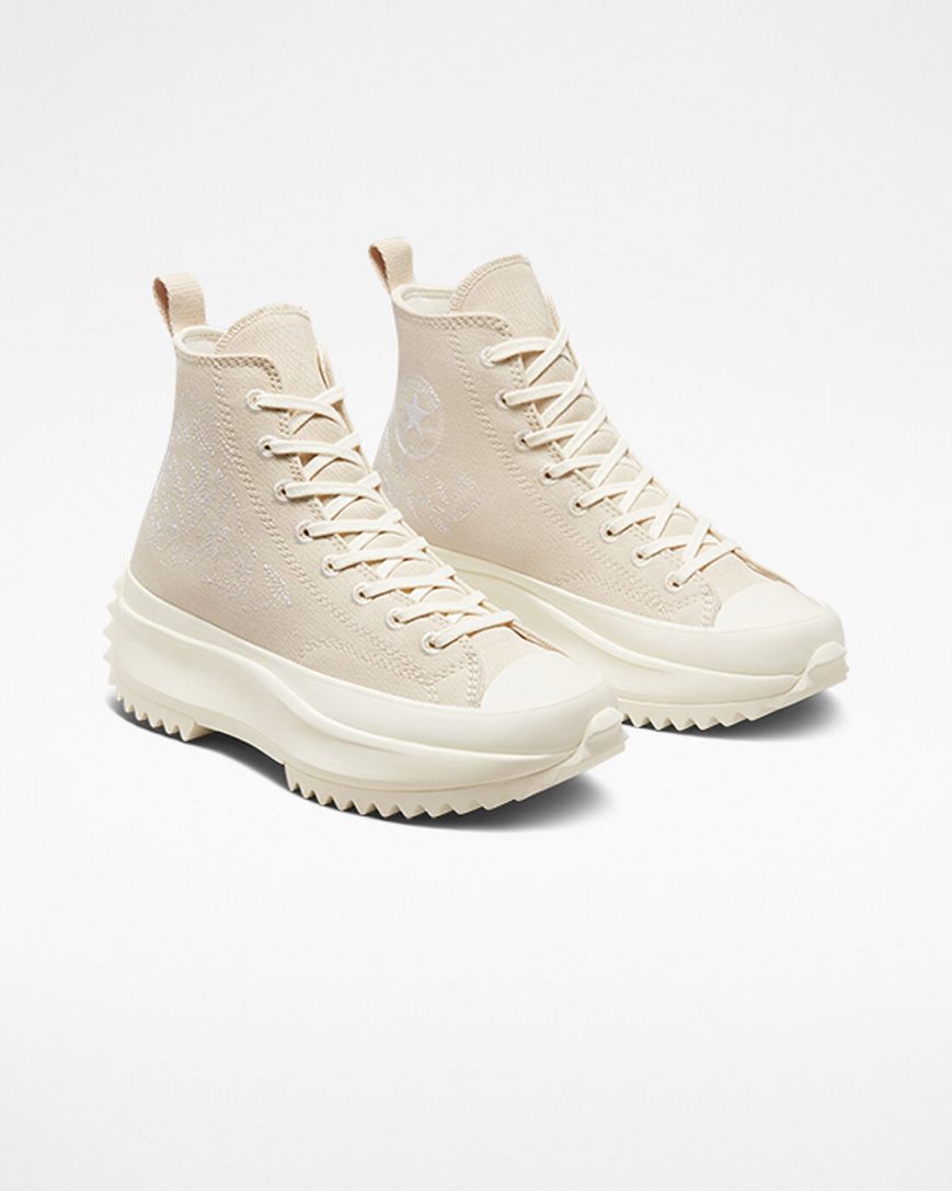 Men's Converse Run Star Hike Embroidered Floral High Top Platform Shoes Beige White | AU 18906P
